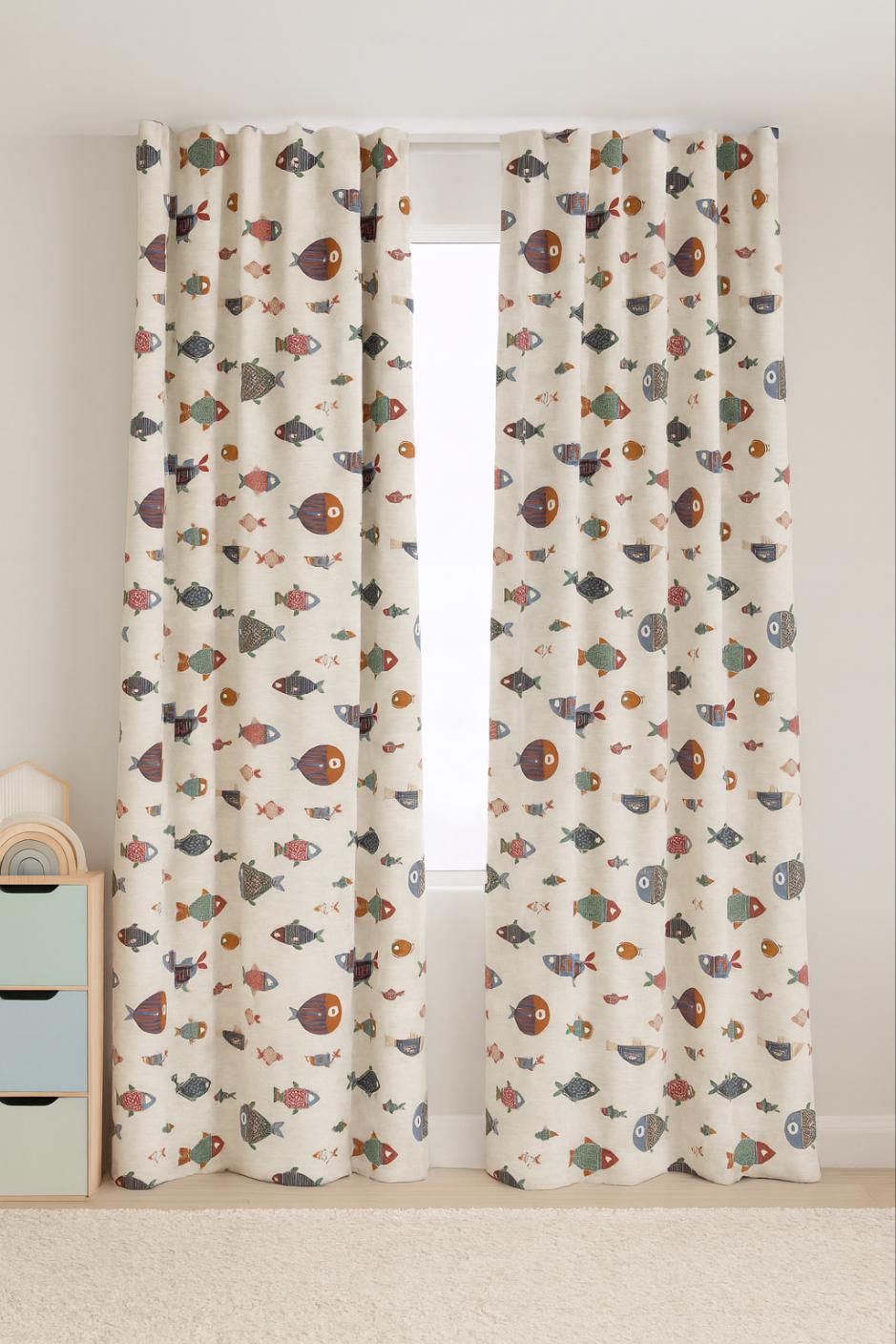 Beige fish pattern curtains