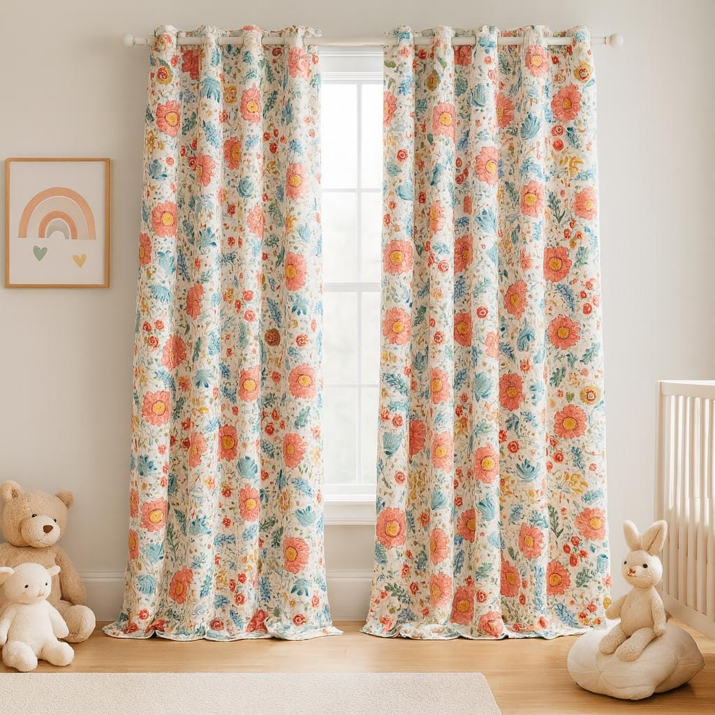 Cream-colored floral garden curtains