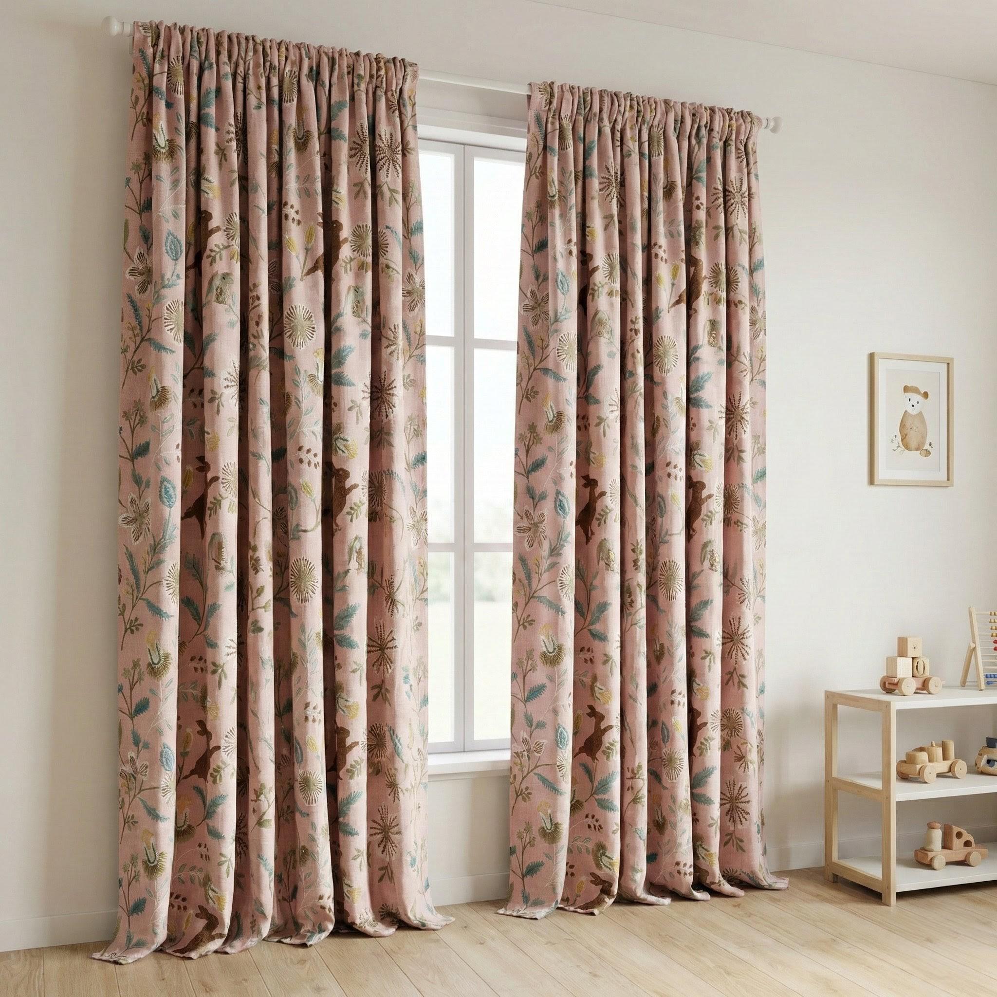 Blush Pink Botanical Linen Curtains