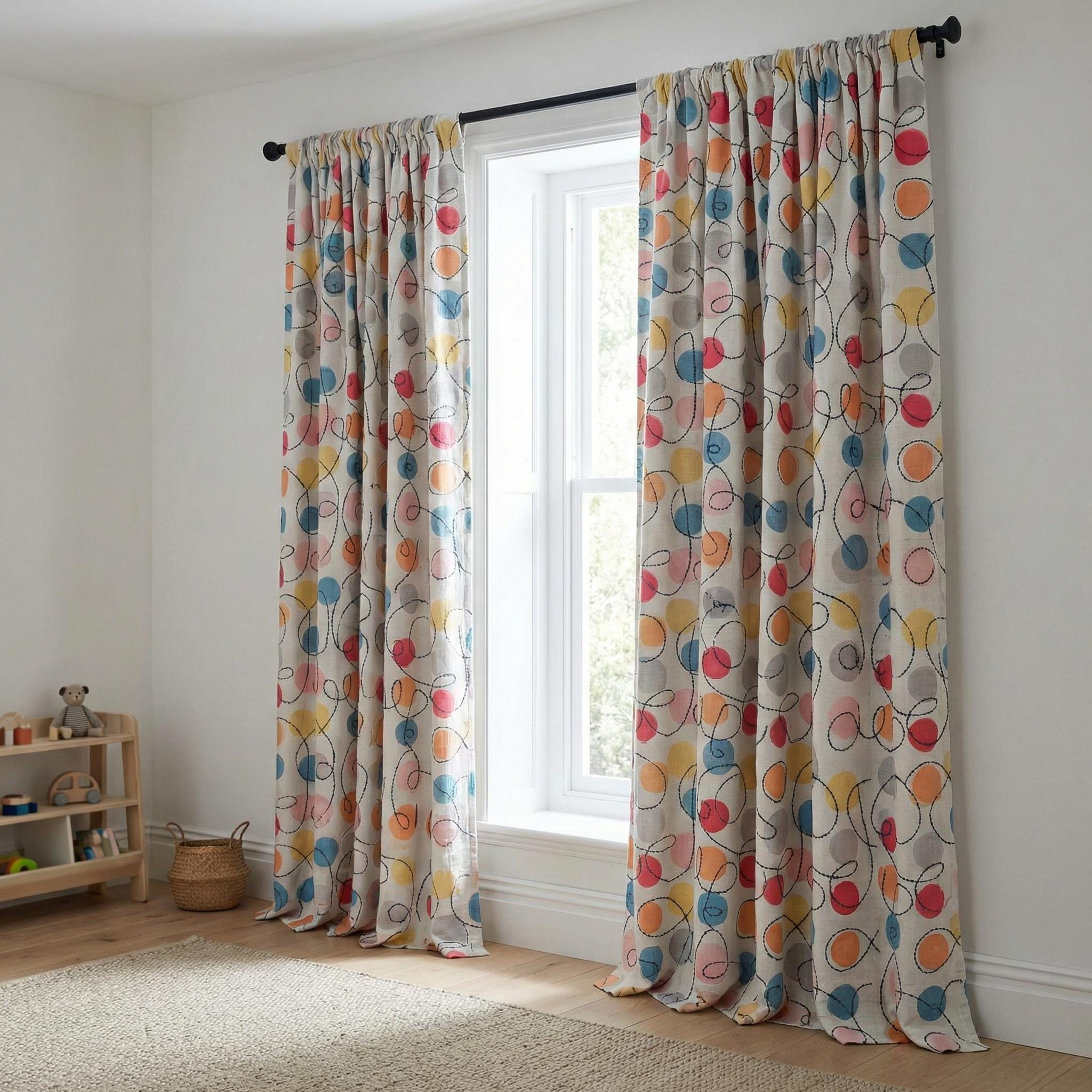 Colorful Balloon Print Linen Curtains