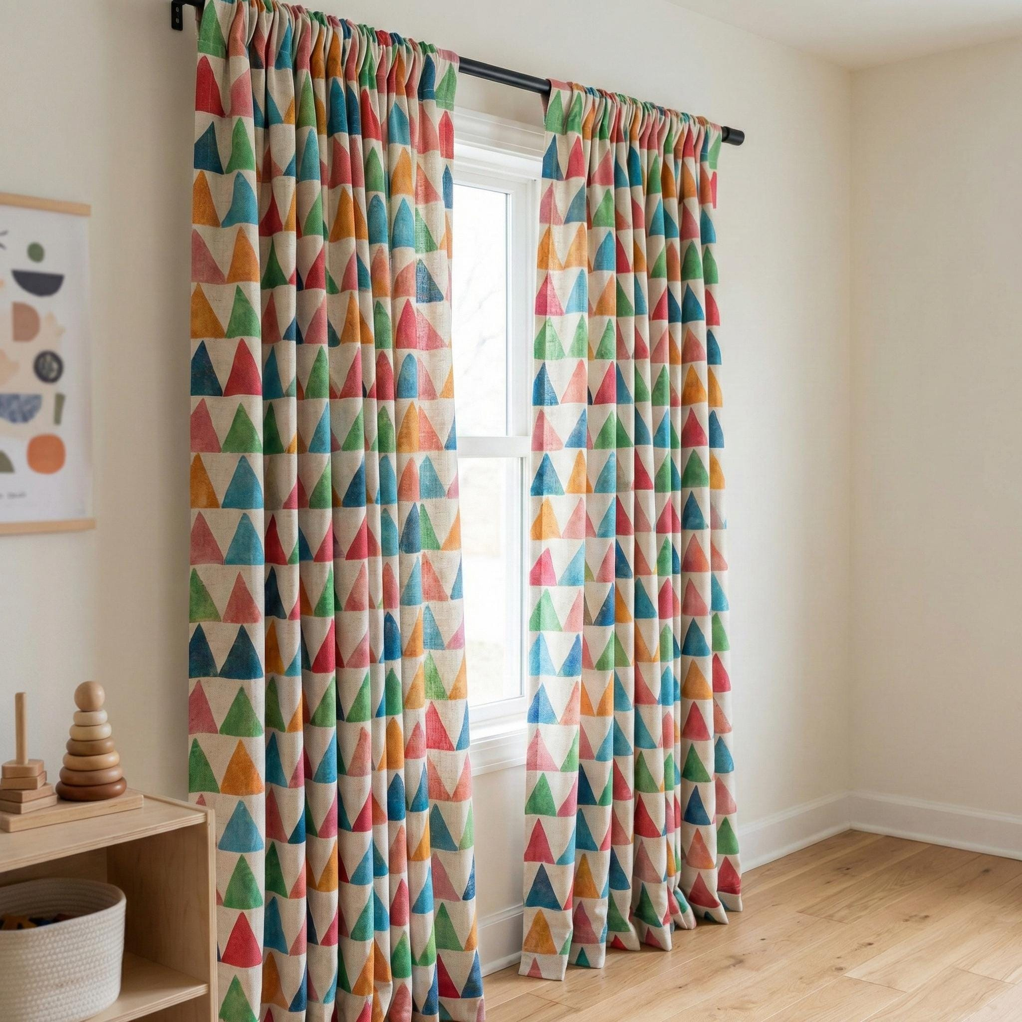Colorful Triangle Print Linen Curtains