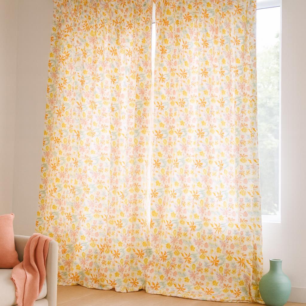 Warm Floral Linen Curtains