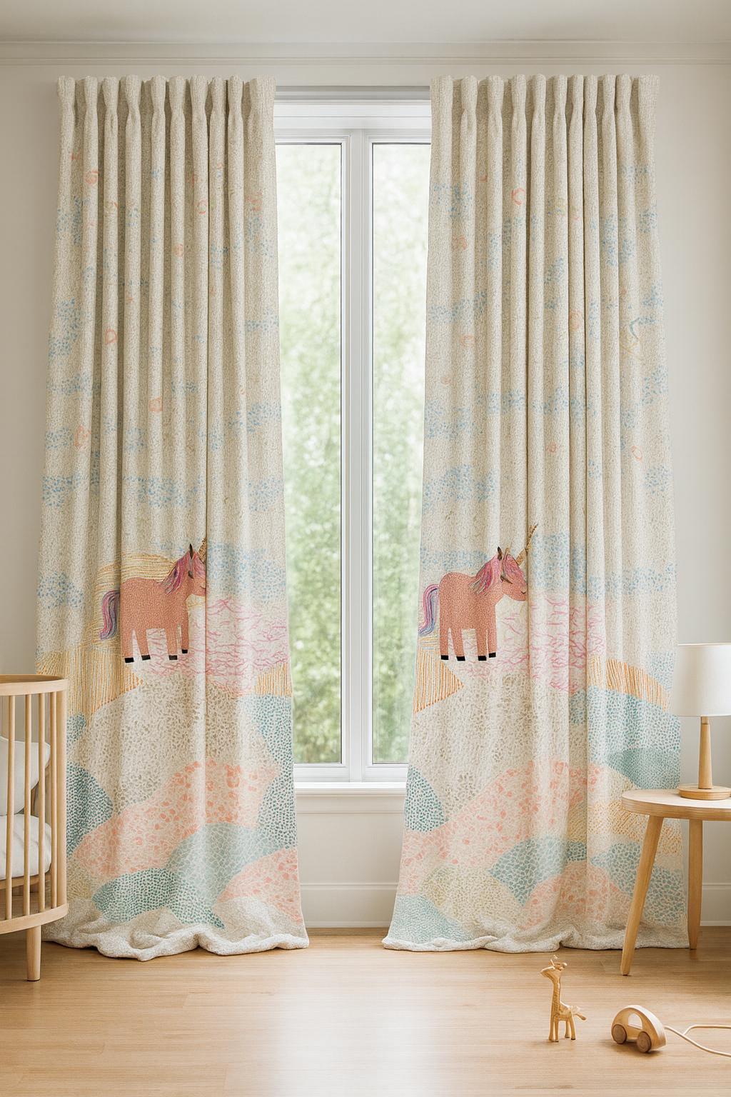 Pastel Unicorn Mountain Curtains