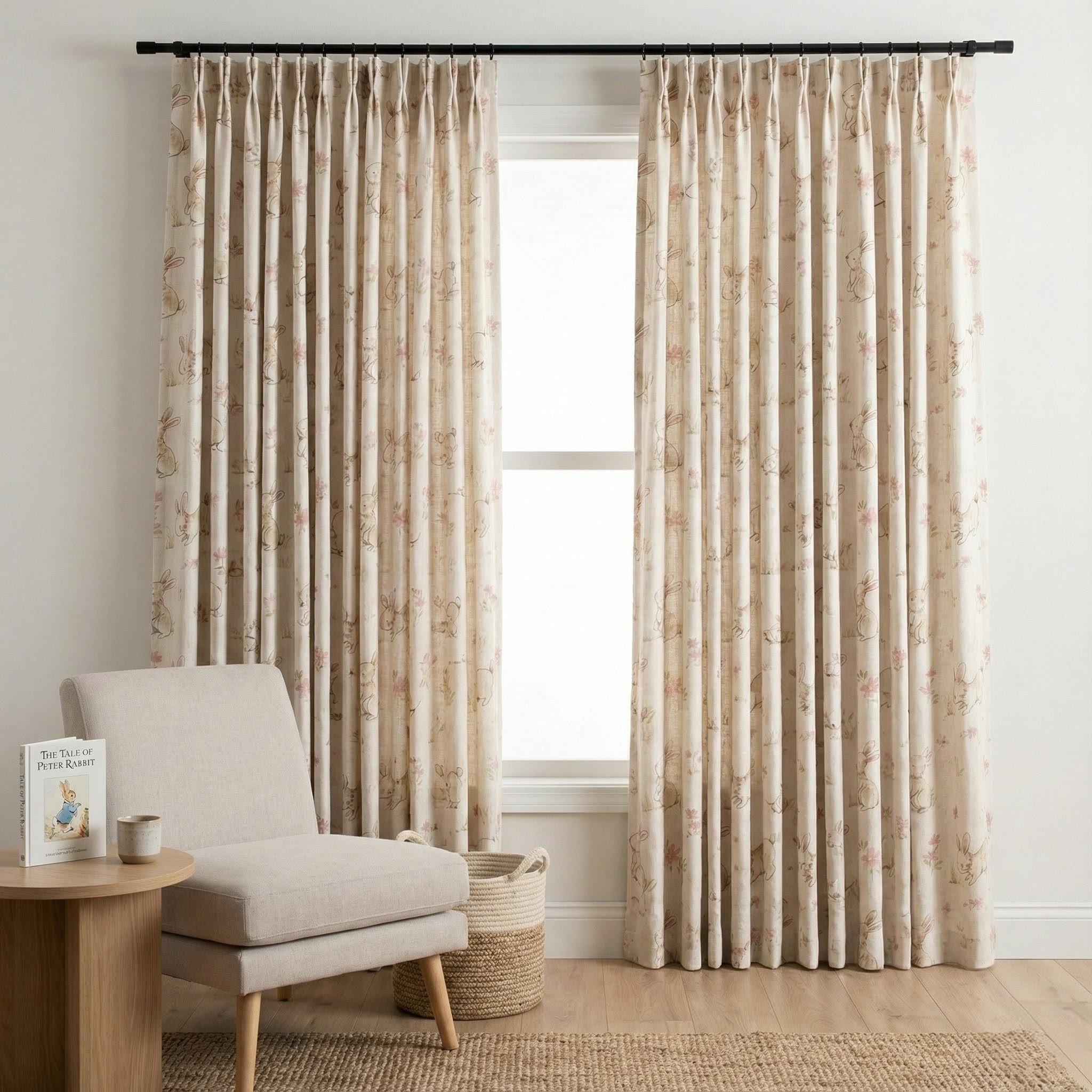 Cream Bunny Floral Linen Curtains