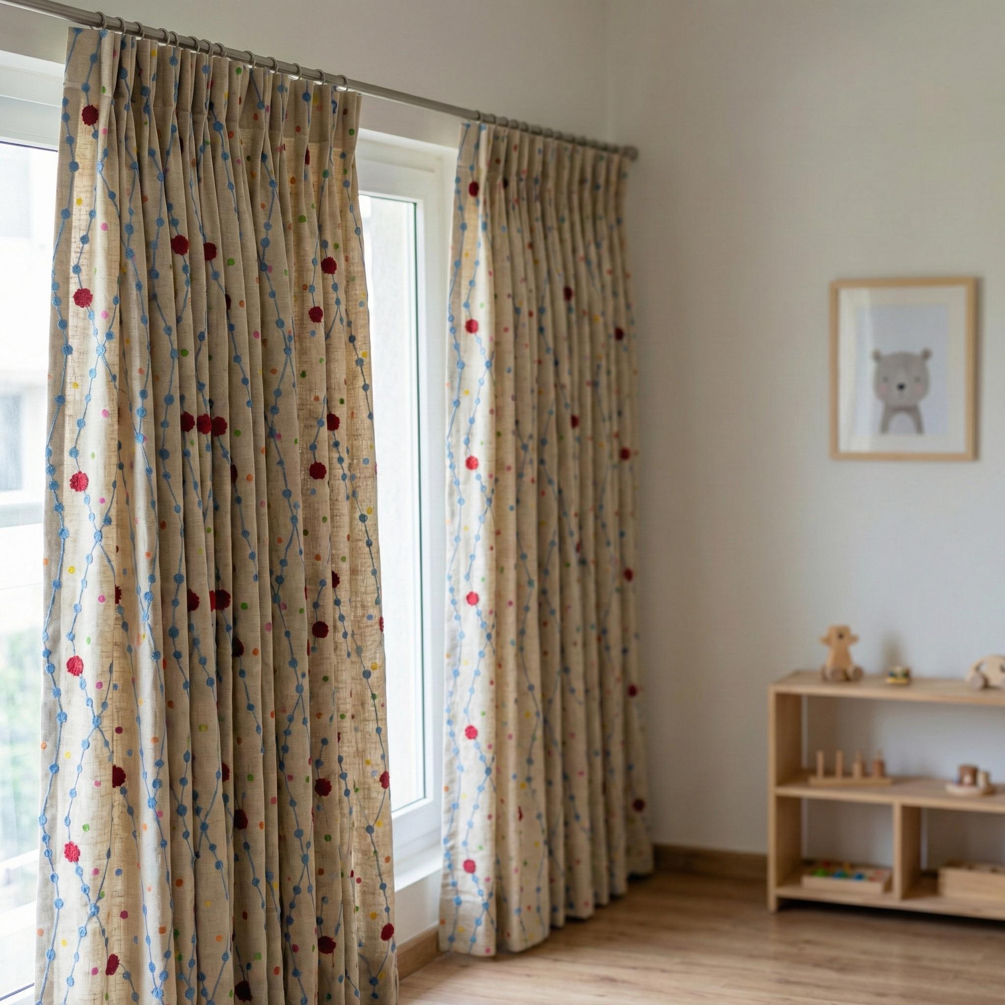 Embroidered Pom Pom Linen Curtains